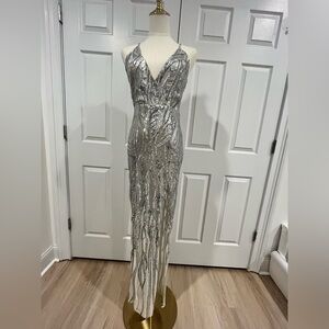 Fashion Nova Silver Sequin Prom Dress